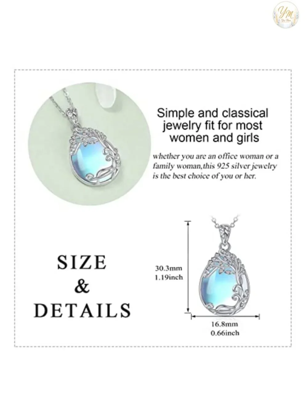 925 Sterling Silver Moonstone Tree of Life Necklace Pendant